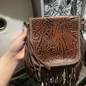 Brown Horse Leather Fringe Bag
